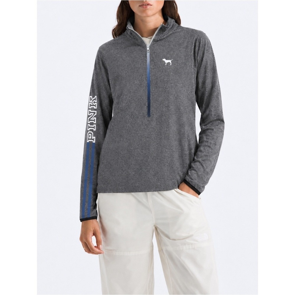 Victoria's Secret PINK Ultimate Gray Long Sleeve Quarter Zip Pullover